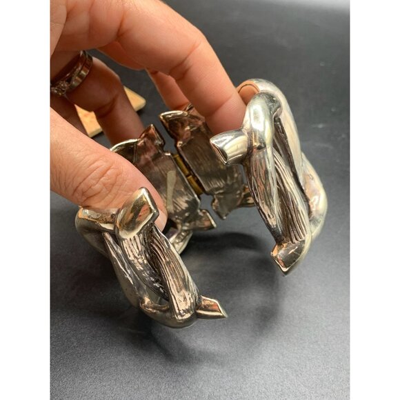 Brian Bergner Bracelet Sterling Silver Statement Hinged Modernist Bangle Signed - Picture 7 of 7